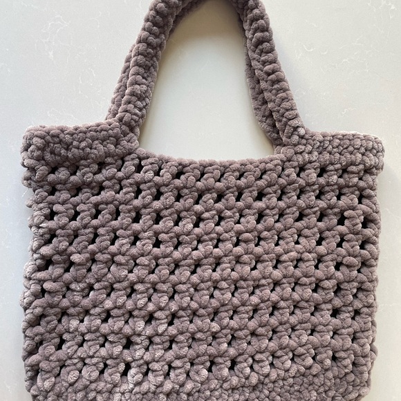 Taupe Handmade Crochet Large Plush Tote Bag - Picture 3 of 4